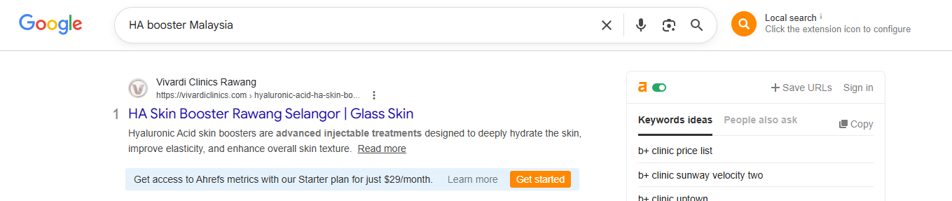 Google Page 1 ranking for HA booster Malaysia